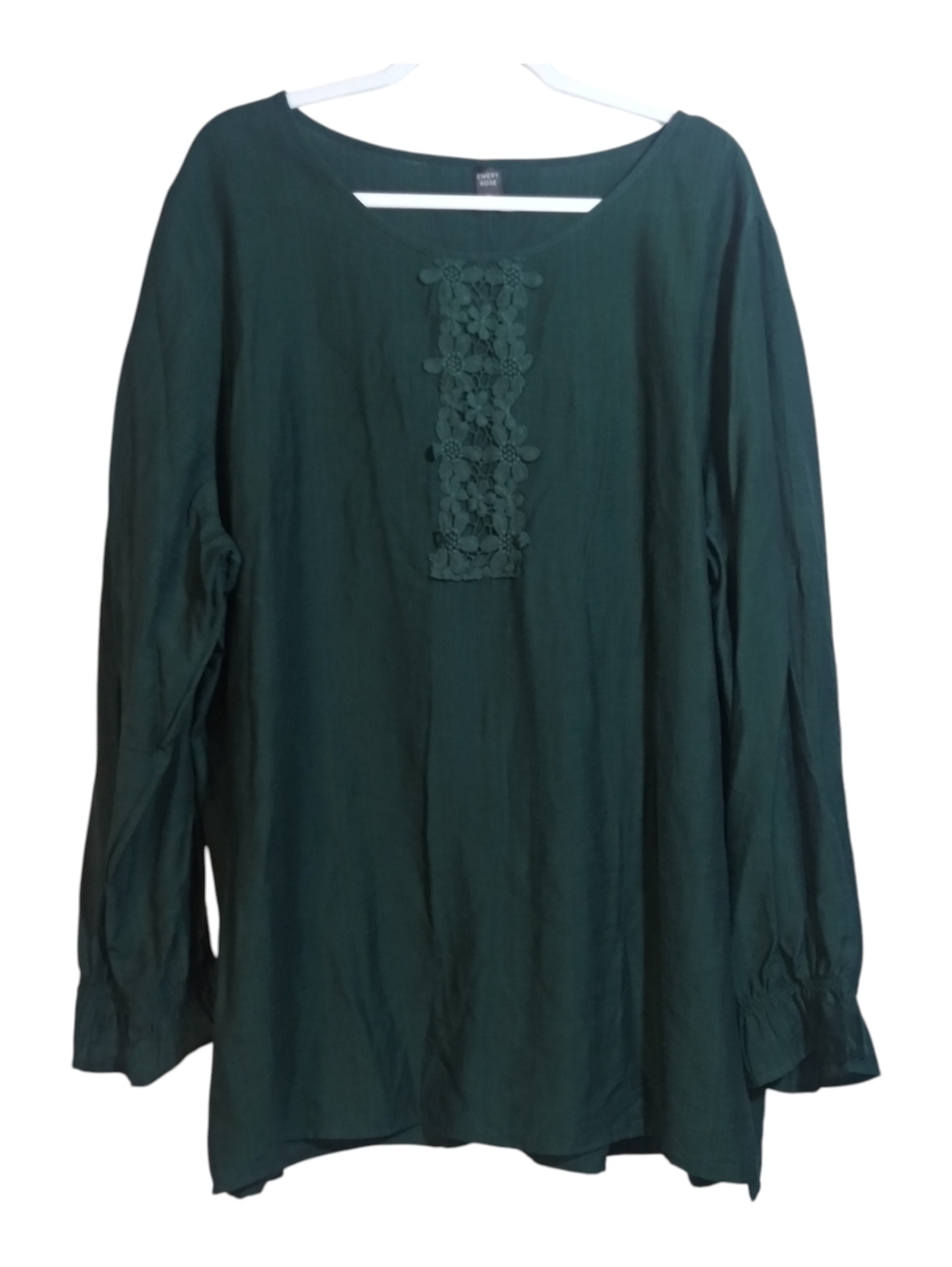 Emery Rose Forest Green Long-Sleeve Floral Lace Boho Blouse Size 5XL